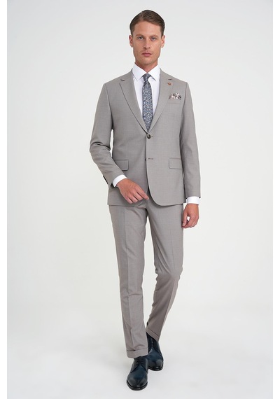 Efor Slim Fit Çift Yırtmaç Esnek Yelekli Klasik Bej Takım Elbise Tk 916 Bej