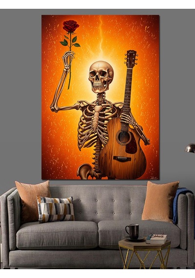 Ahşap Tablo İskelet Gitarlı Müzisyen Retro