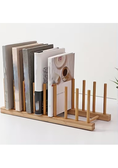 8 Çubuklu 7 Bölmeli Tabaklık Bambu Tabaklık Tabak Standı Mutfak Organizeri Aksesuarı Bambu Bej Diğer