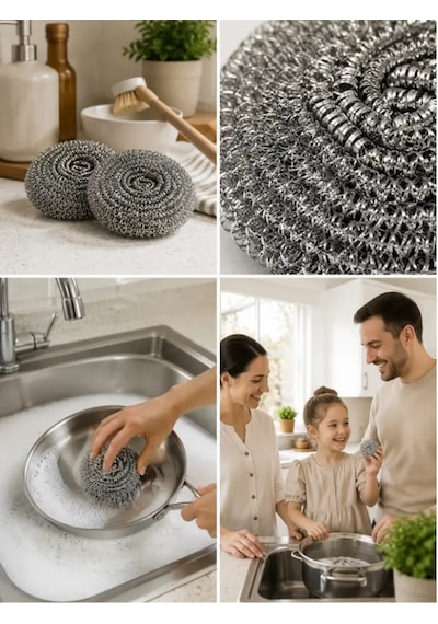 Mucit Home 5 Adet Paslanmaz Çelik Çizmez Bulaşık Tel Süngeri Kolay Kullanım Mutfak Banyo