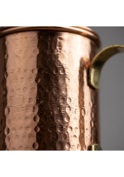 Aura Copper Bakır Sürahi 1,3 L Kapaklı Dövme Desen El Yapımı 22 Cm 0,8 Mm