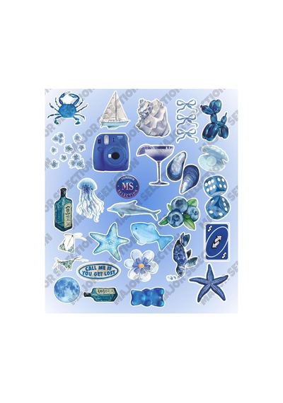 Aesthetic Blue Vintage Summer Mavi Rüya Sticker Seti Etiket Laptop Telefon Tablet 1