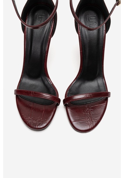 Luvishoes Yelena Bordo Baskı İnce Bantlı Kadın Topuklu Ayakkabı