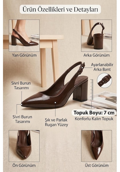 Belarvs Kadın Kahverengi Patent / Rugan Omuz Çantası Ve Topuklu Ayakkabı Seti