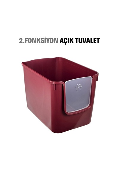 Pribor Hz-500 Xxl 3 Fonksiyonlu Açık / Kapalı Kedi Tuvaleti Ve Taşıma Çantası Bordo 56 X 40 X 43 Cm