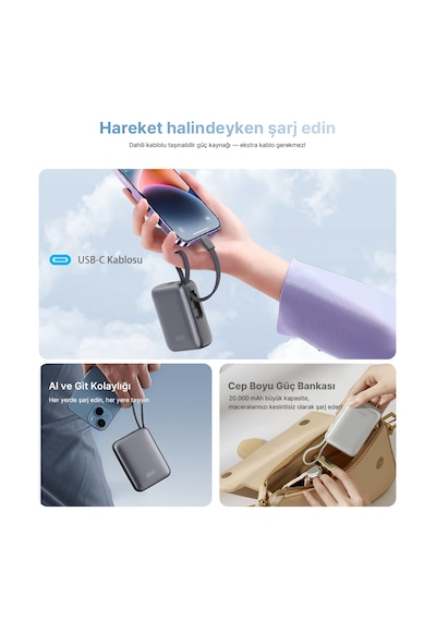 20000mah - 45w Powerbank Siyah - Hızlı Şarj - Taşınabilir Güç Kaynağı - Taşınabilir Şarj Cihazı Siyah