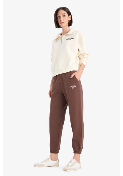 Defacto Regular Fit Yarım Fermuarlı Baskılı Kalın Sweatshirt F1066AX25AU Bej