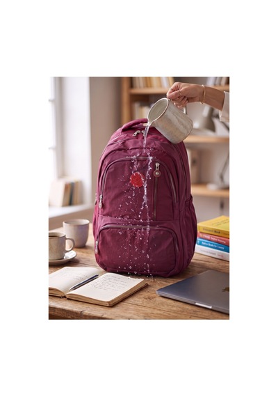 Unisex Su Geçirmez Çok Bölmeli Krinkıl Kumaş Okul Çantası Laptop Çantası Bordo Bordo