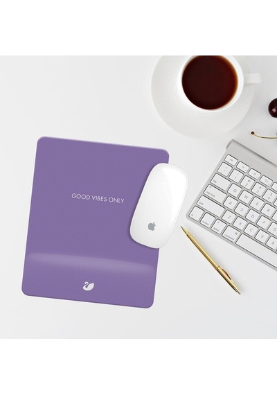 Mor Good Vibes Only Yazılı Bilek Destekli Dikdörtgen Mouse Pad Mouse Altlık Mousepad