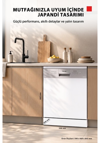 Toshiba  DW-14F7ME W TR 72 Derece Hijyen Pro 8 Programlı 14 Kişilik Bulaşık Makinesi Beyaz
