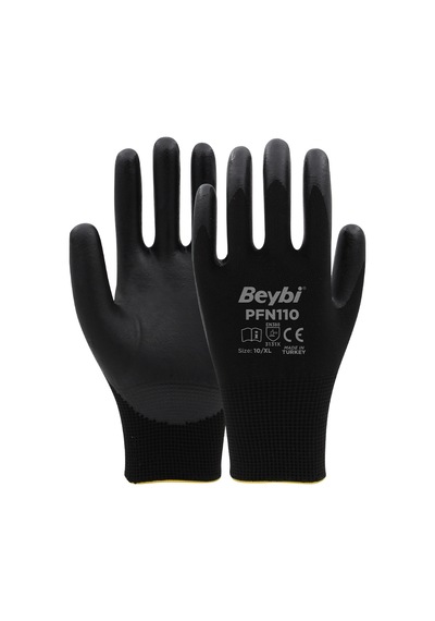 Pfn110 Polyester Örgü Üzeri ½ Köpük Nitril Kaplı Eldiven Siyah