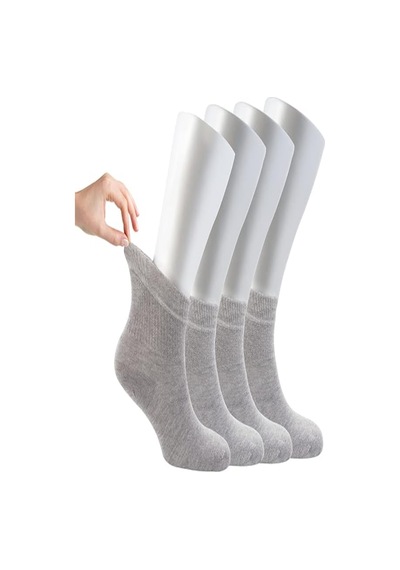 Ozzy Socks Kadın 4 Çift Bambu Lastiksiz Sıkmayan Diabetik Bilek Çorap Gri