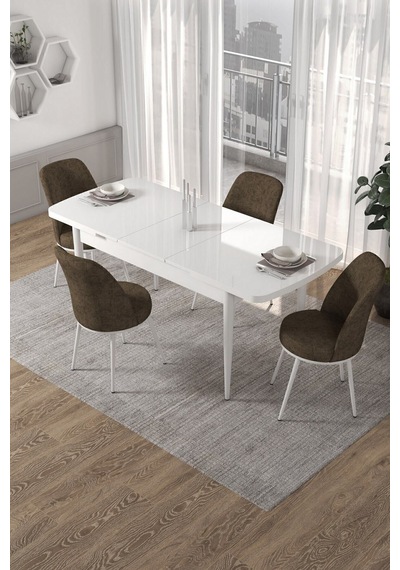 Canisa Kor Serisi, Beyaz 70x114 Açılabilir Mutfak Masa Takımı, 4 Kahve Sandalye Masa Beyaz Sandalyeler Kahverengi Canisa Kor Serisi, Beyaz 70x114 Açılabilir Mutfak Masa Takımı, 4 Kahve Sandalye Masa Beyaz Sandalyeler Kahverengi