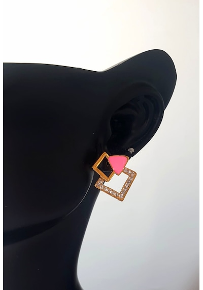 Altın Kaplama Gold Neon Mineli Pembe Kare Zirkon Taşlı Minimalist
