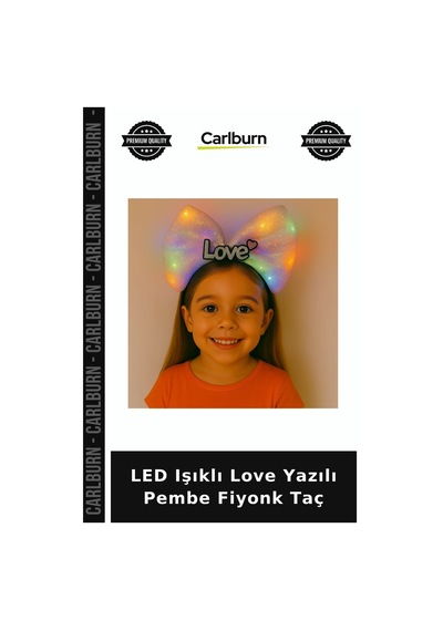 Led Işıklı Love Yazılı Pembe Fiyonk Taç Kostüm Tacı Parti Detayı Kutlama Eşyası +3