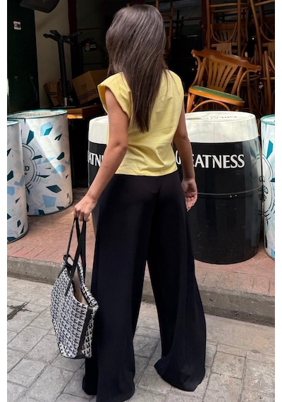Madmext Siyah Rahat Kesim Pileli Pantolon Mg2709