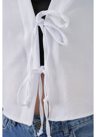 Bigdart Önü Bağlamalı Keten Kimono 960 - Beyaz