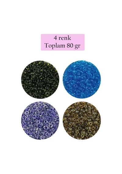 Dökme Cam Kum Boncuk 8/0 3 Mm - 4 Renk - Toplam 80 Gram - Bnc425