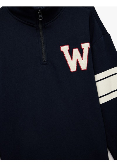 Koton Şardonlu Uzun Kollu Yarım Fermuarlı Dik Yaka Sweatshirt Lacivert 6wkb10173tk