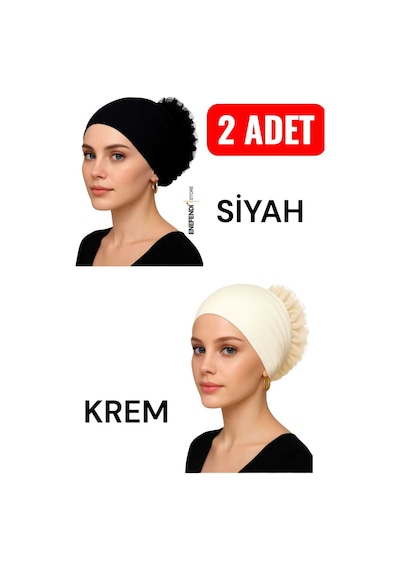 Nf Nd Enefendi 2 Adet Silikonlu Fırfırlı Bone Kaymayan Topuz Bonesi Dikişsiz Siyah Krem Konforlu Pratik Bone Çok Renkli