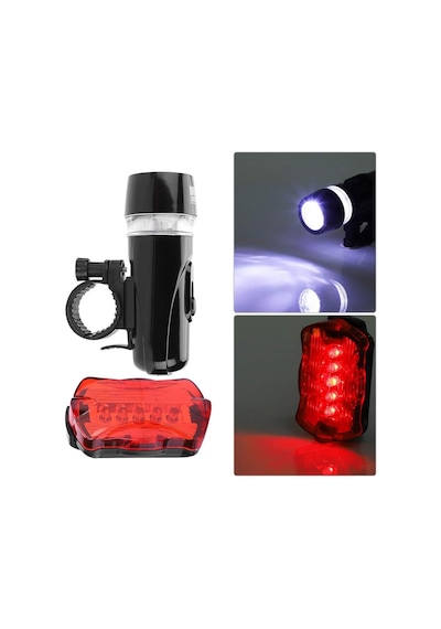 Ön-arka Set Bisiklet Feneri Pilli 500 Lümen 3 Mod Flaşörlü Bisiklet Farı Led Işık Siyah 4414 Siyah