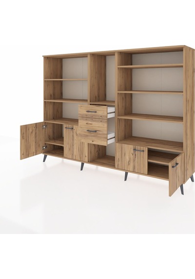 Hyperion Dolap 10 Raflı 2 Çekmeceli 4 Kapaklı 220x44x163 Çam-çam Çam-çam
