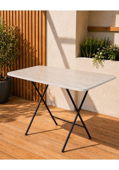 Katlanır Masa 60x90 Cm Yemek Masası Balkon Masası Traverten