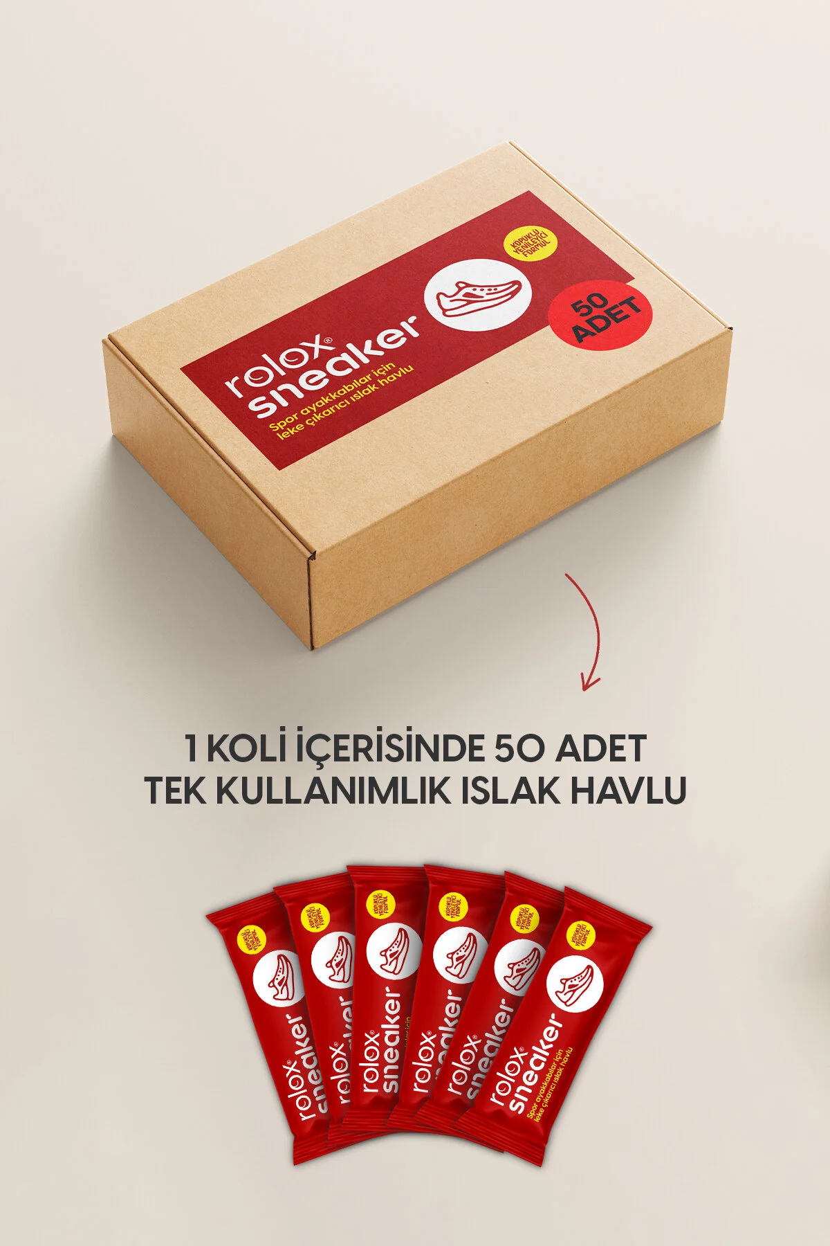 Rolox Sneaker - 50 Paket - Spor Ayakkabılar Için Leke Çıkarıcı Islak Havlu Islak Mendil