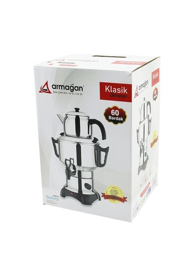 Ers Klasik Çay Seti Demlik - Su Kazanı Elektrikli Semaver 60 Bardak 6lt - Tek Musluk 1500w Gizli Rezistans