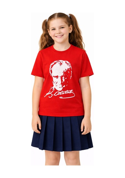 Atatürk Baskılı Çocuk Tişört Bgl-st05506 Kırmızı