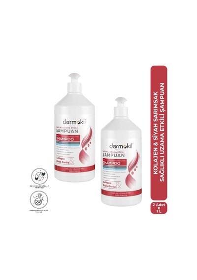 Dermokil Kolajen & Siyah Sarımsak Uzama Etkili Şampuan 1 Litre X 2 Adet Tüm Saç Tipleri