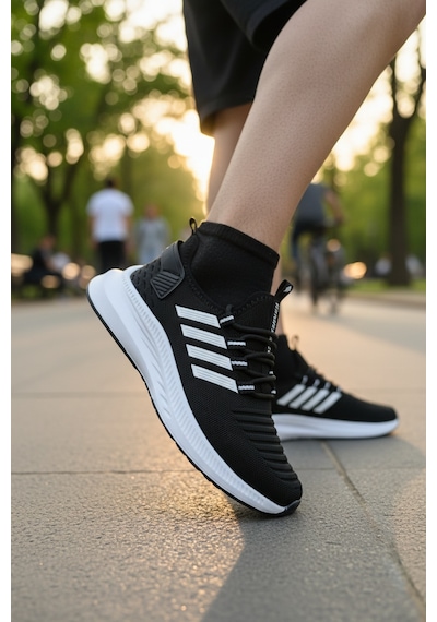 Enoch Ortopedik Ultra Hafif Şeritli Fileli Çoraplı Sneaker Spor Ayakkabı Siyah - Beyaz Enoch Ortopedik Ultra Hafif Şeritli Fileli Çoraplı Sneaker Spor Ayakkabı Siyah - Beyaz