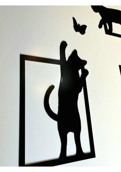 Oyunbaz Kediler 3'lü Dekoratif Duvar Tablosu - Modern Kedi Figürlü Duvar Dekoru