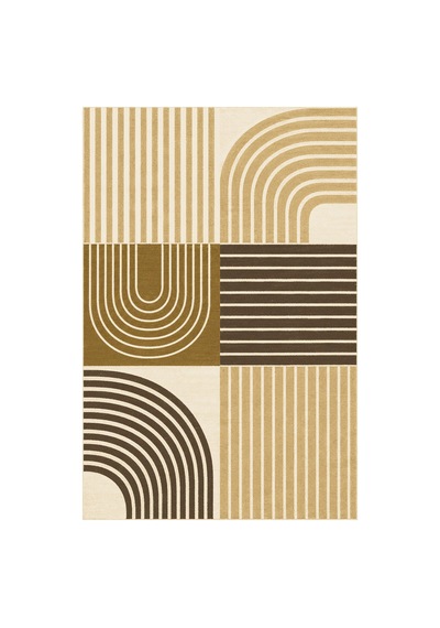 Kartela Halı Retro Çizgili Patchwork Halı Hardal Sarısı Kaymaz Taban Makinede Yıkanabilir 200x300 Cm