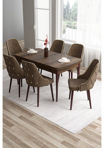 Canisa Tia Serisi 80x132 Açılabilir Mdf Mutfak Masası Takımı Barok Desen Masa 6 Kahverengi Sandalye Masa Barok Ahşap Desen Sandalye Kahve Canisa Tia Serisi 80x132 Açılabilir Mdf Mutfak Masası Takımı Barok Desen Masa 6 Kahverengi Sandalye Masa Barok Ahşap Desen Sandalye Kahve
