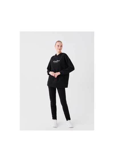 LC Waikiki Lcwaıkıkı Basic Siyah Baskılı Uzun Kollu Oversize Kadın Hoodie Black