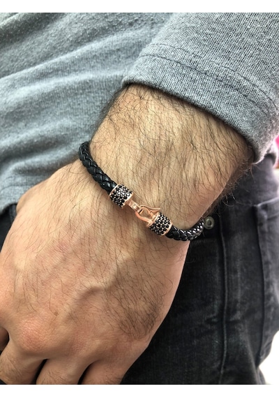 Moda Kulesi Safir Taşlı Özel Tasarım Gümüş Erkek Bileklik