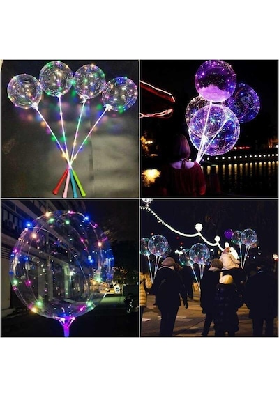 3 Fonksiyonlu Balonlu Led - Işıklı Balon Fonksiyonlu Saplı Şeffaf Işıklı Çubuklu Balon