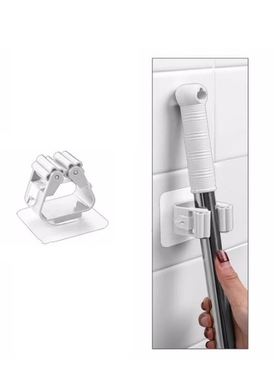 Lunaev 1 Adet Yapışkanlı Pratik Mop Tutucu Beyaz Askı 50cm
