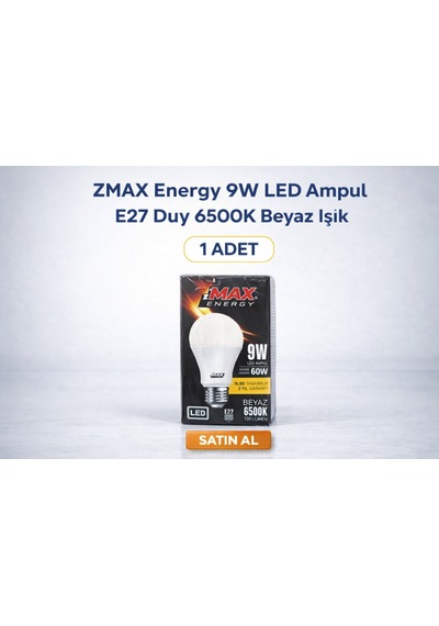 Zmax Energy 9w Led Ampul E27 Duy 6500k Beyaz Işık 720 Lümen 60w Eşdeğer Enerji Tasarruflu 1 Adet