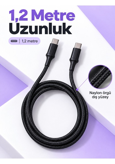 Telefon Ve Tablet İçin Type C To Type C Örgülü Şarj Kablosu Diğer