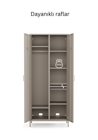 Pera Metal Elbise Dolabı, Soyunma Dolabı, İki Kapılı, 80,50 X 50 X 189,50 Cm Bej