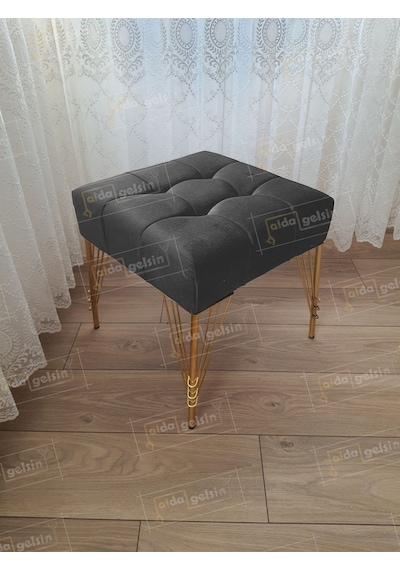 Modern Dilim Puf Ayakucu Puf Gold Metal Ayak 45 45 Vizon