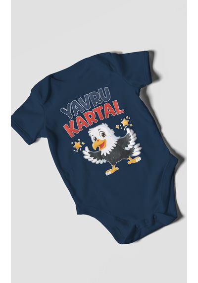Morivokids Yavru Kartal Kısa Kollu Bebek Body %100 Pamuk Lacivert