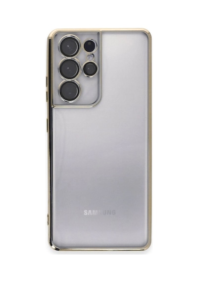 Tedar Samsung Galaxy Uyumlu S21 Ultra Kılıf Razer Lensli Silikon - Gold Najmaddin standart