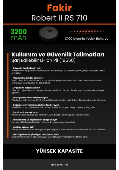 Fakir Robert Iı Rs 710 3200mah Robot Süpürge Bataryası