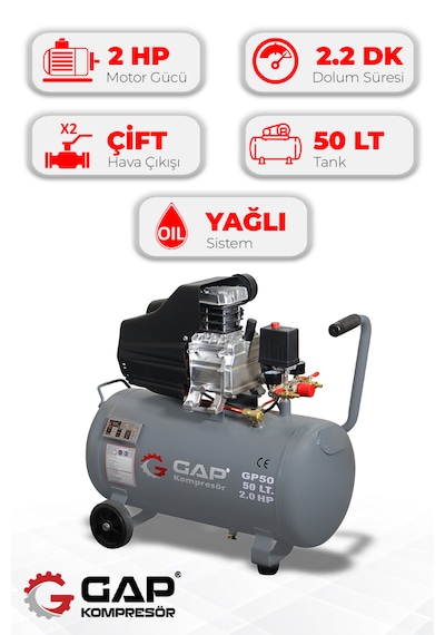 Gap GP50 Pistonlu 50 L 8 Bar 2 HP Hava Kompresörü