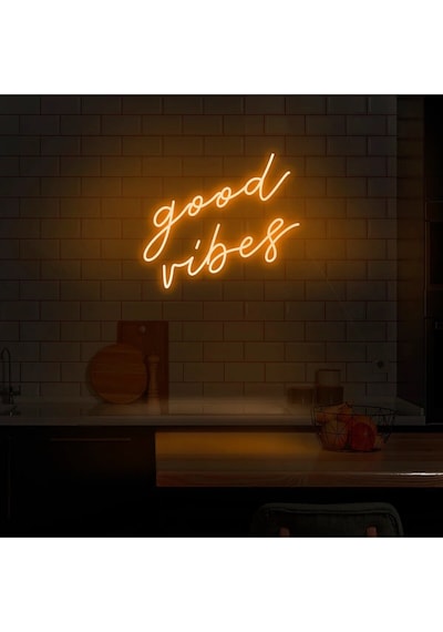 Good Vibes Yazılı Neon Tabela Turuncu