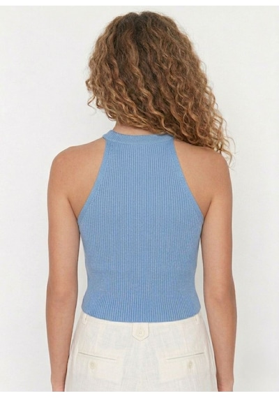 Neden Tekstil Kadın Fitilli Halter Yaka Crop Bluz - Mavi