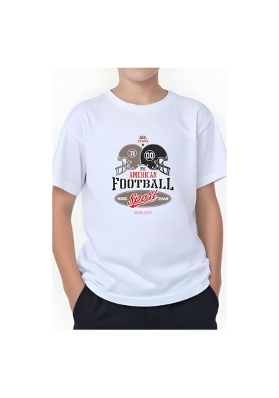 Panios Kids American Football Baskılı Erkek Çocuk Kısa Kollu T-shirt Beyaz